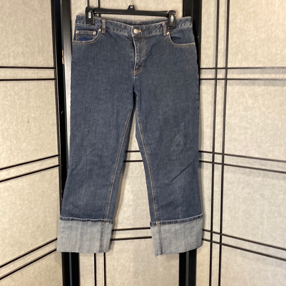 Casual Corner Annex stretch wide cuff cropped jeans size 6 dark denim